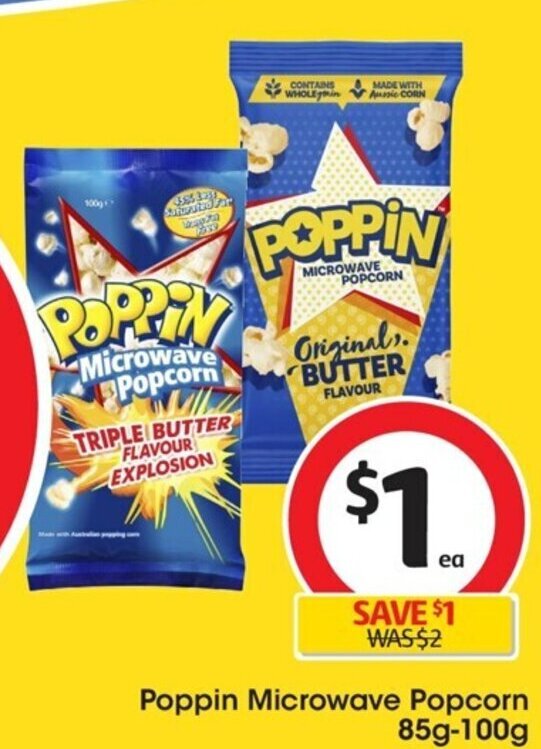 Poppin Microwave Popcorn 85g100g offer at Coles