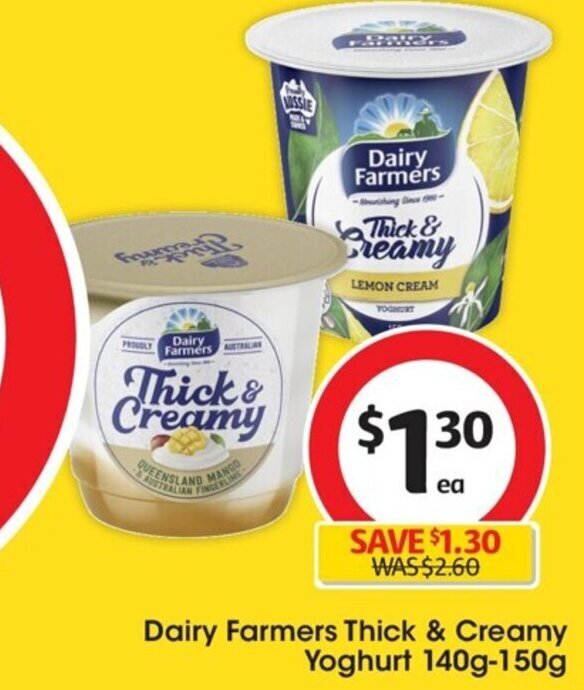 Dairy Farmers Thick & Creamy Yoghurt 140g150g offer at Coles