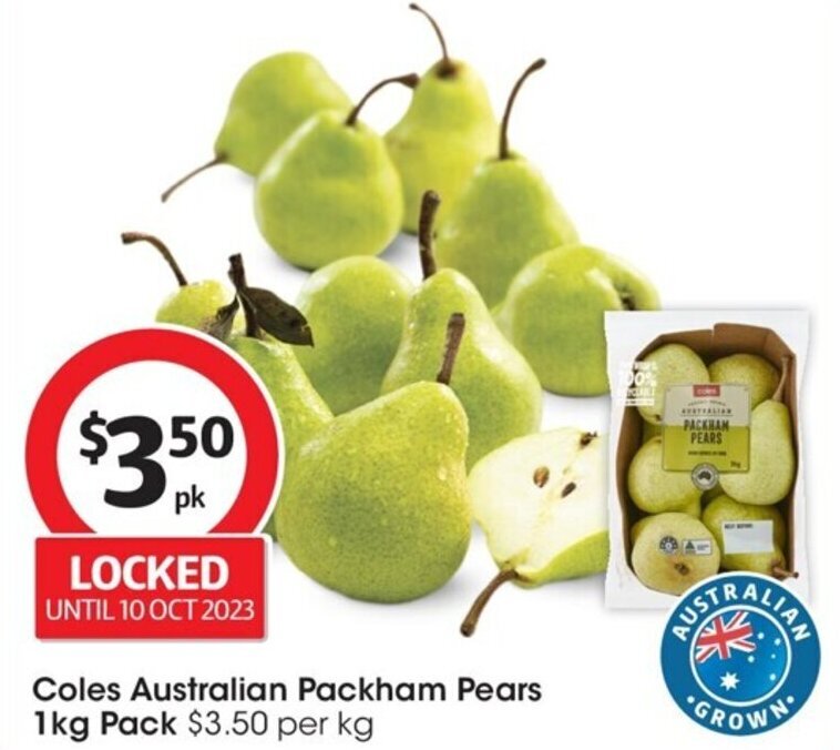 Coles Australian Packham Pears 1kg Pack offer at Coles