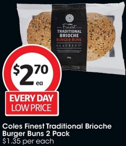 Coles Finest Traditional Brioche Burger Buns 2 Pack offer at Coles