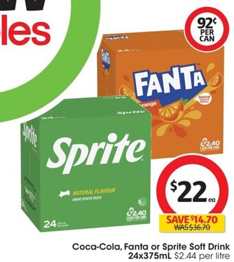 Coles Coca-Cola, Fanta or Sprite Soft Drink 24x375mL offer