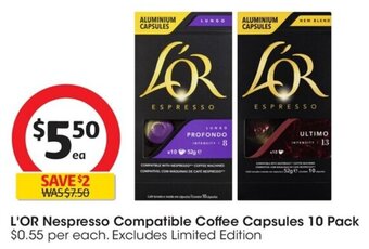Coles L'OR Nespresso Compatible Coffee Capsules 10 Pack offer