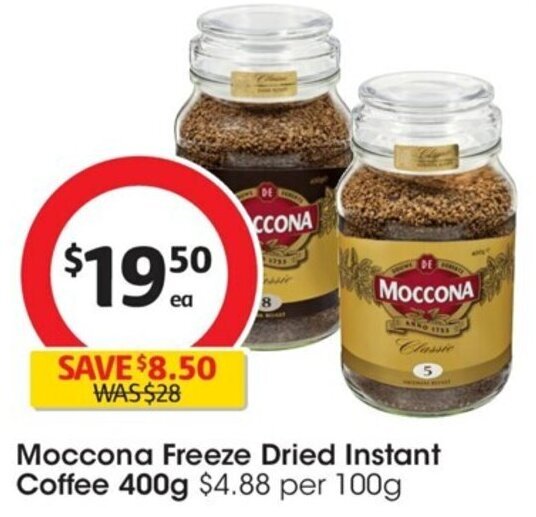 Moccona Freeze Dried Instant Coffee 400g offer at Coles