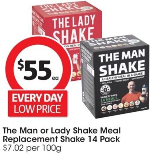 The Man or Lady Shake Meal Replacement Shake 14 Pack offer at Coles