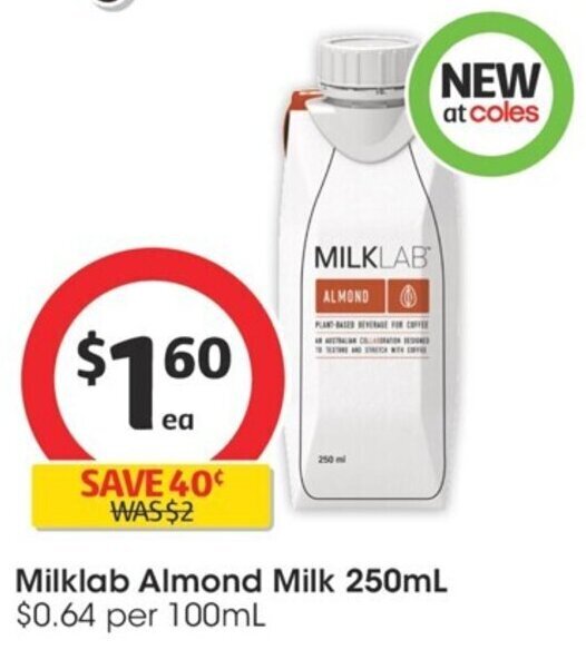 Milklab Almond Milk 250mL offer at Coles