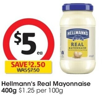 Coles Hellmann's Real Mayonnaise 400g offer