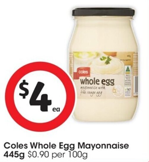Coles Whole Egg Mayonnaise 445g offer at Coles