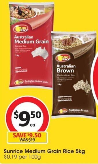 Coles Sunrice Medium Grain Rice 5kg offer
