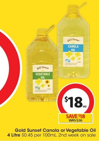 Coles Gold Sunset Canola or Vegetable Oil 4 Litre offer