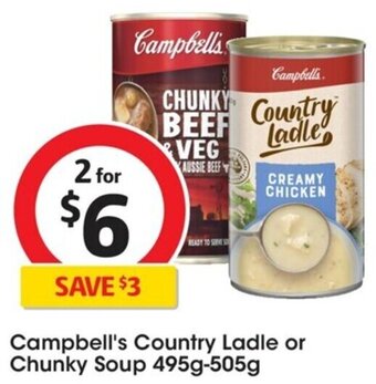 Coles Campbell's Country Ladle or Chunky Soup 495g-505g offer