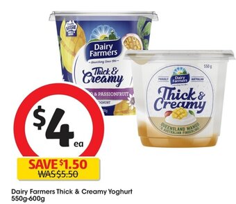 Coles Dairy Farmers Thick & Creamy Yoghurt 550g-600g offer