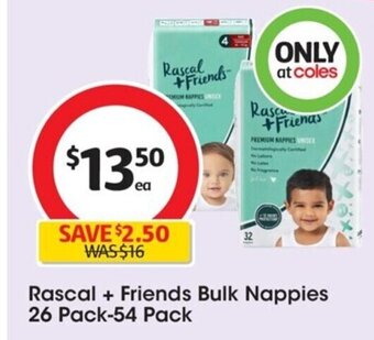 Coles Rascal + Friends Bulk Nappies 26 Pack-54 Pack offer