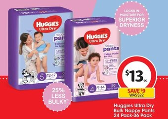 Coles Huggies Ultra Dry Bulk Nappy Pants 24 Pack-36 Pack offer