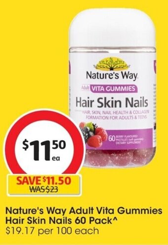 Coles Nature's Way Adult Vita Gummies Hair Skin Nails 60 Pack offer