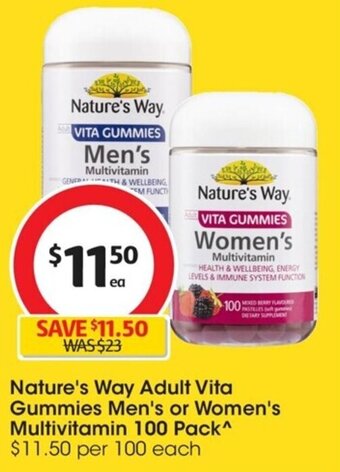 Coles Nature's Way Adult Vita Gummies Men's or Women's Multivitamin 100 Pack offer