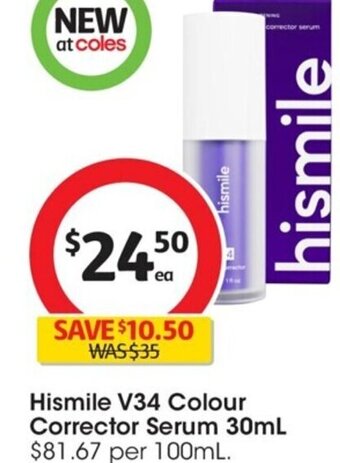 Coles Hismile V34 Colour Corrector Serum 30mL offer