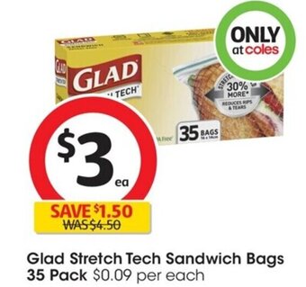 Coles Glad Stretch Tech Sandwich Bags 35 Pack offer