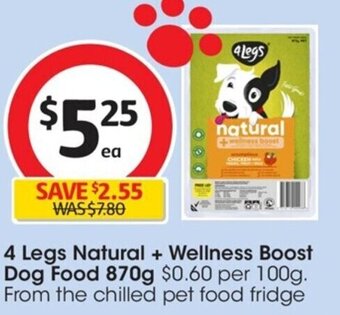 Coles 4 Legs Natural + Wellness Boost Dog Food 870g offer