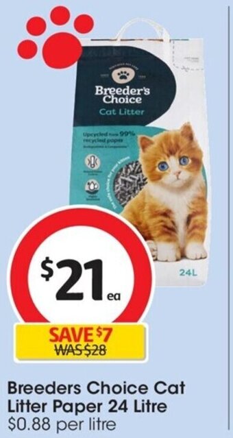 Breeders Choice Cat Litter Paper 24 Litre offer at Coles