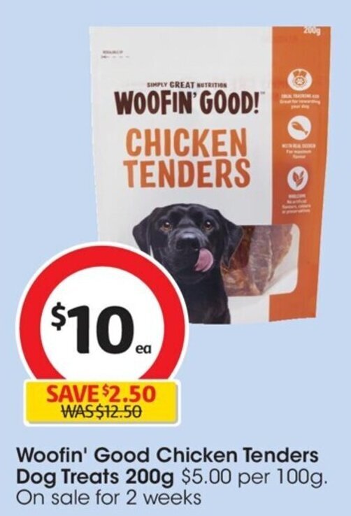 Woofin' Good Chicken Tenders Dog Treats 200g offer at Coles