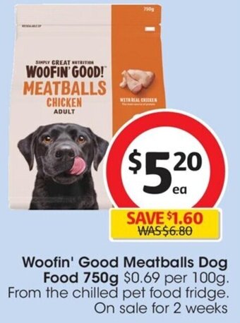Coles Woofin' Good Meatballs Dog Food 750g offer
