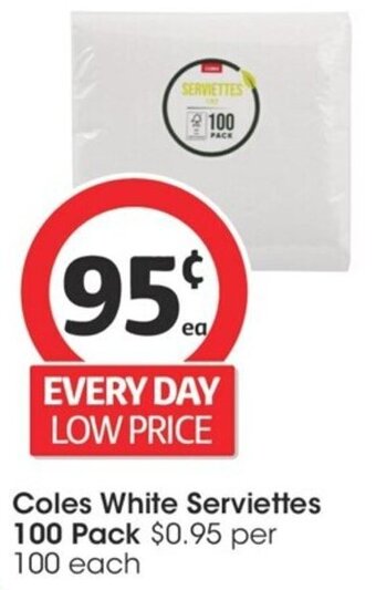 Coles Coles White Serviettes 100 Pack offer