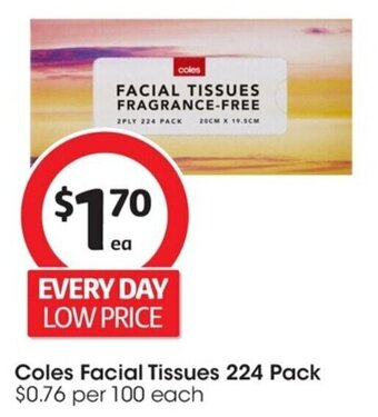 Coles Coles Facial Tissues 224 Pack offer
