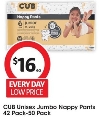 Coles CUB Unisex Jumbo Nappy Pants 42 Pack-50 Pack offer