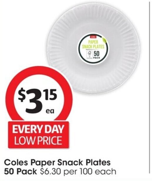 Coles Paper Snack Plates 50 Pack offer at Coles