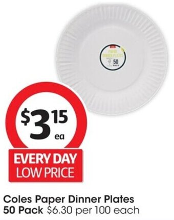 Coles Coles Paper Dinner Plates 50 Pack offer