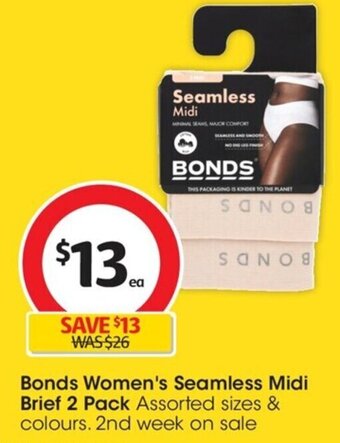 Coles Bonds Women's Seamless Midi Brief 2 Pack offer