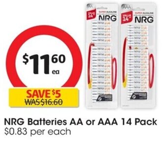 Coles NRG Batteries AA or AAA 14 Pack offer