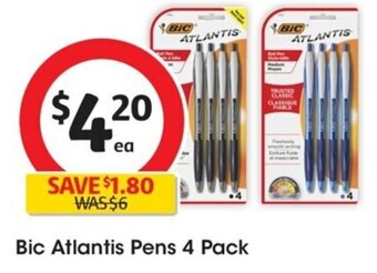 Coles Bic Atlantis Pens 4 Pack offer