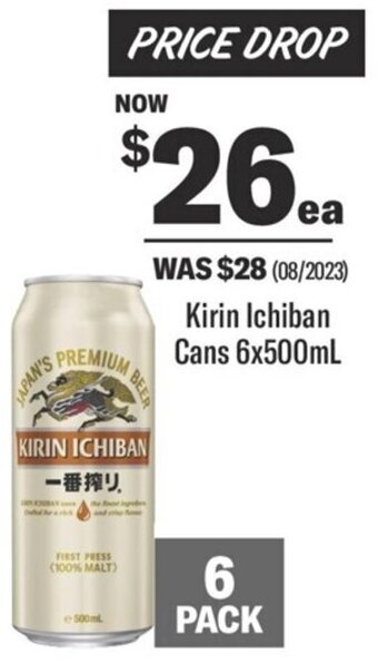 Coles Kirin Ichiban Cans 6x500mL offer
