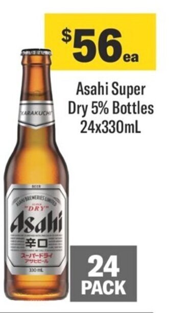 Coles Asahi Super Dry 5% Bottles 24x330mL offer
