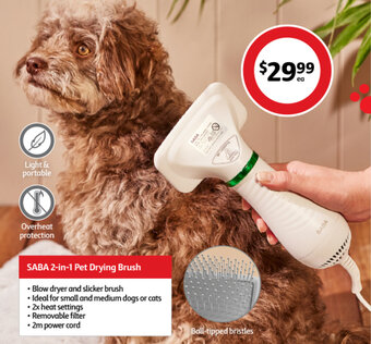 Coles SABA 2-in-1 Pet Drying Brush offer