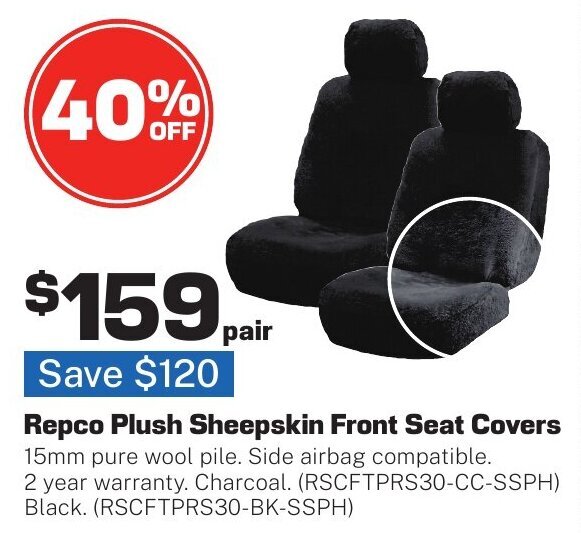 Repco Plush Sheepskin Front Seat Covers offer at Repco