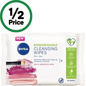 Woolworths Nivea gentle biodegradable face cleansing make-up wipes pk 25 offer