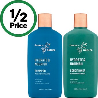 Woolworths Thanks to nature shampoo or conditioner 500ml offer