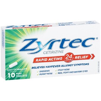 Woolworths Zyrtec rapid acting allergy & hayfever antihistamine tablets pk 10 offer