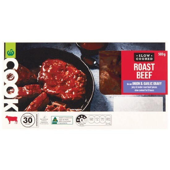 Woolworths cook slow cooked beef with onion & gravy 500g offer at