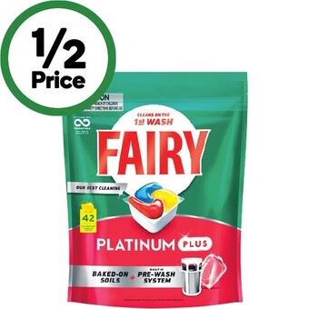 Woolworths Fairy platinum plus dishwasher tablets pk 42 or platinum pk 52 offer