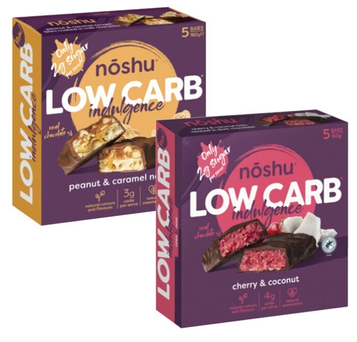 Noshu low carb indulgence bars 150g160g offer at Coles