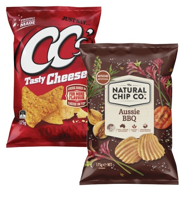 Cc’s corn chips 175g or natural chip co potato chips 175g offer at Coles