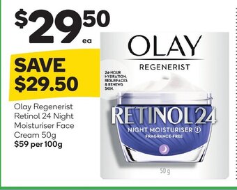 Woolworths Olay Regenerist Retinol 24 Night Moisturiser Face Cream 50g offer