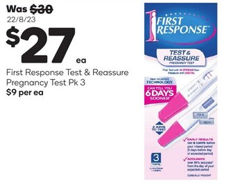 Woolworths First Response Test & Reassure Pregnancy Test Pk 3 offer