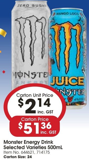 Campbells Wholesale Monster Energy Drink Selected Varieties 500mL offer
