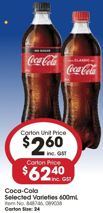 Campbells Wholesale Coca-Cola Selected Varieties 600mL offer