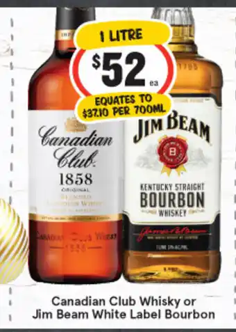 IGA Canadian Club Whisky or Lim Beam White Label Bourbon offer