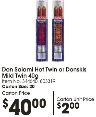 Campbells Wholesale Don Salami Hot Twin or Donskis Mild Twin 40g offer